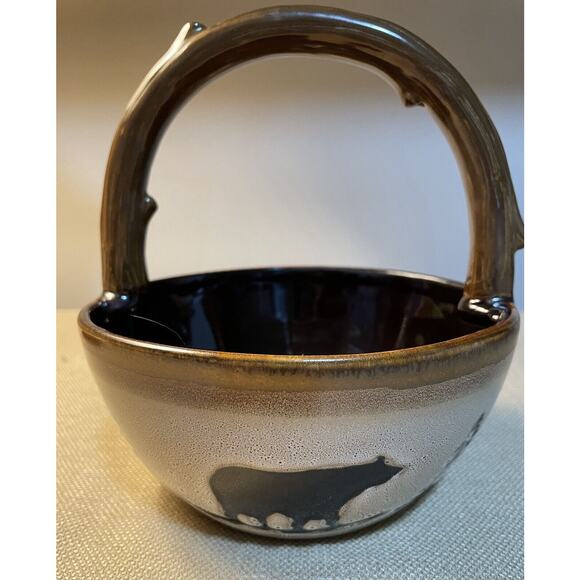 Home Studio Woodland Moose & Bear Stoneware Basket with Handle - Picture 2 of 9